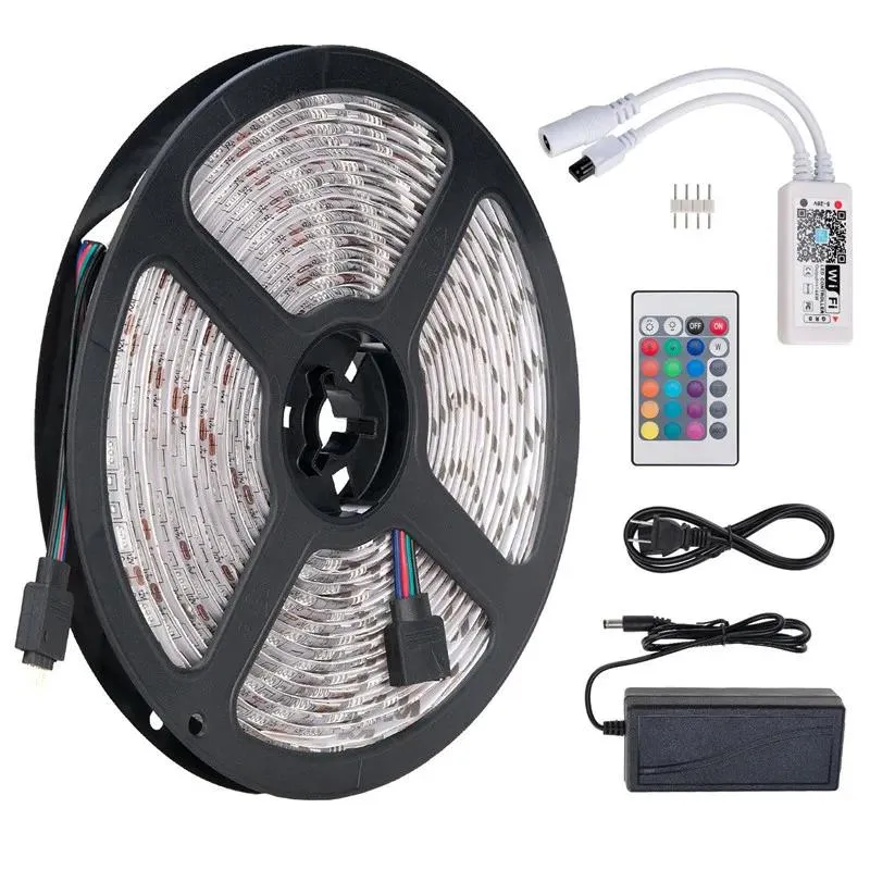 Şeritler DC12V 5050 SMD RGB WiFi LED Strip 5m Akıllı Esnek Bant Light Sihir Ev Uygulama Google Ana Sayfa Alexa Kablosuz Kontrol TV Işık