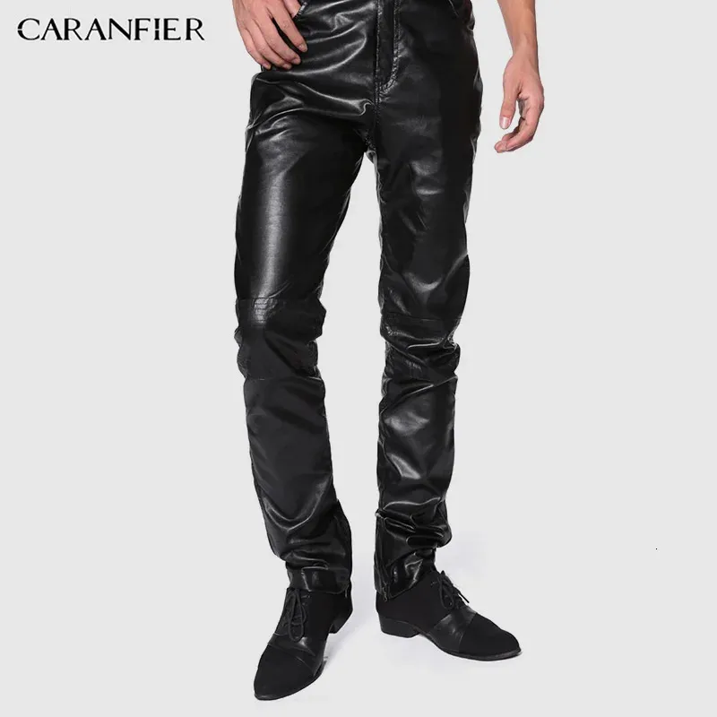 CARANFIER Merk Mannen Leren Broek Elastische Hoge Taille Lichtgewicht Casual PU Faux Broek Dunne Motor Kleding S-4XL 231226