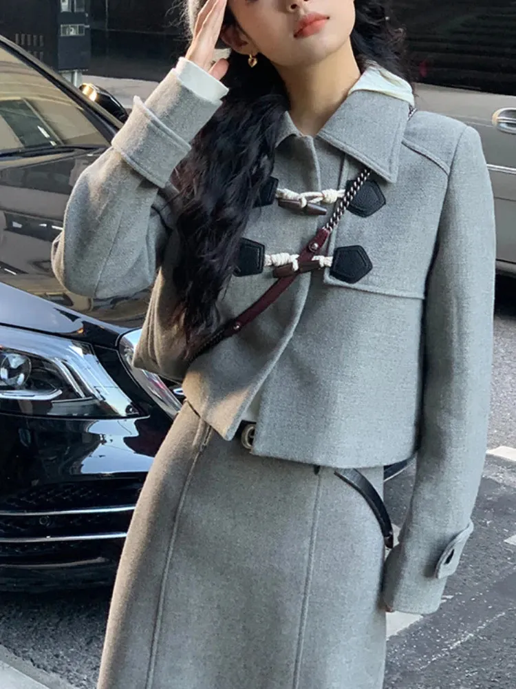 Elegante Abito A Pezzi Set Manica Lunga Da Donna Cappotto Chic