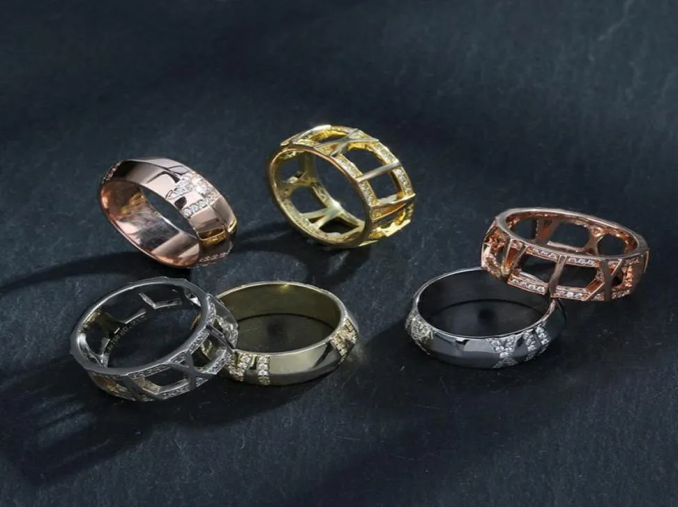 Anillos de banda de moda de lujo Serie Atlas Diamantes de 18 quilates X Hollowout Stud Clásico Acero inoxidable Pareja Regalos Diseñador Joyería Engage4325704