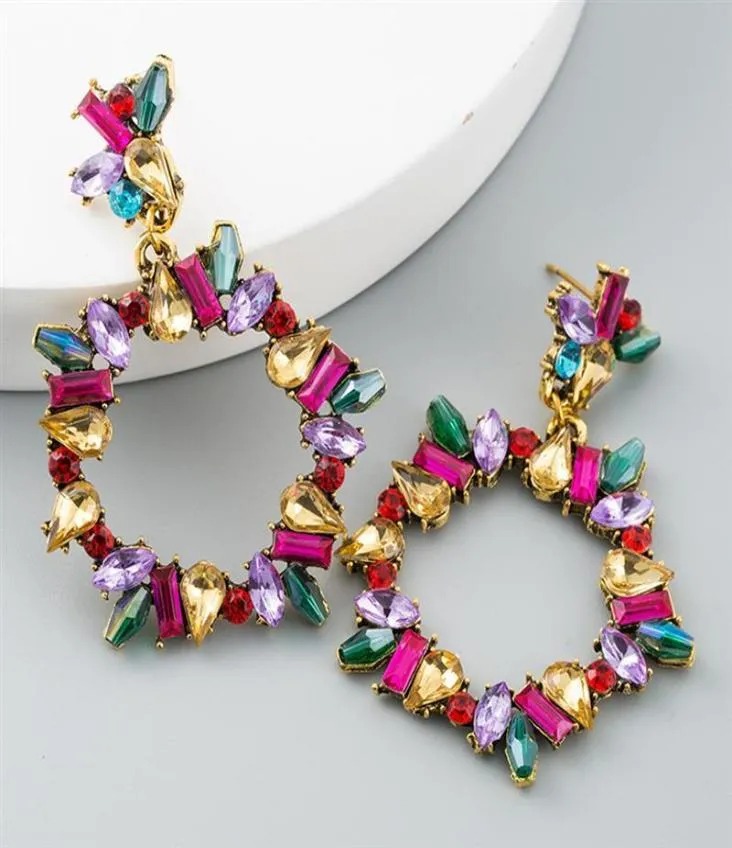 Brincos de declaração moda extravagante colorido strass cristal grinalda para mulheres meninas jóias pendurado lustre6148991
