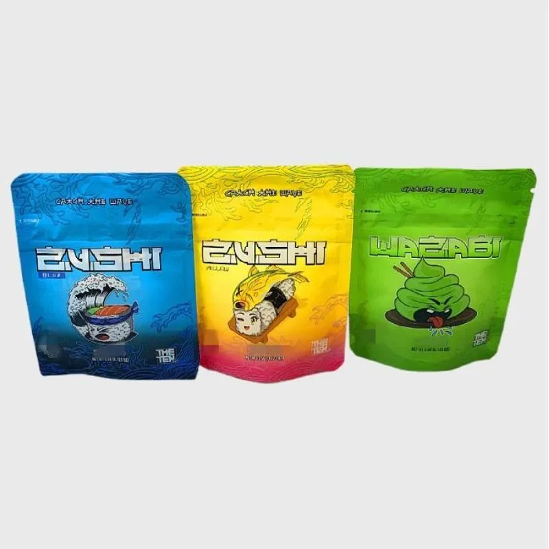 Zushi cstch the wave bolsas de embalaje 35 g theten mylar resellable niño poof zip lock paquete embalaje de plástico bolsa vacía Pikfl Slaiu