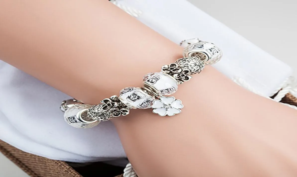 Atacado-e flor pingente charme pulseira designer de luxo jóias banhado a prata para DIY frisado pingente bracelet7934475