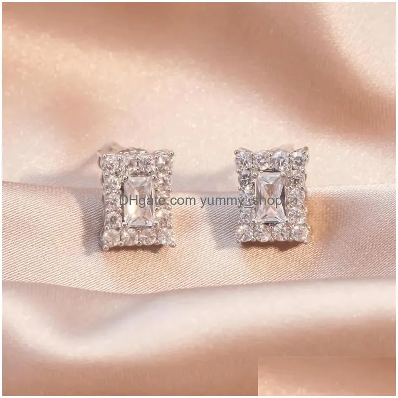 Hoop Huggie Earrings Fashion Charm Zircon Stone Oblong Devise Piercing Stud For Women Korean Sweet Delicate Cute Party Jewelry Dro Dhm7Y