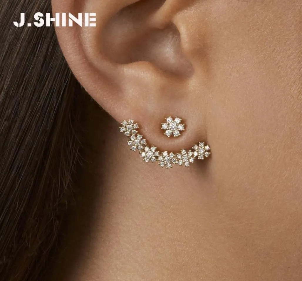 JSHINE Front and Back Women Multicolor Crystal Snowflake Studs For Women Charm Oświadczenie Kolczyka Flise Jewelry9061205