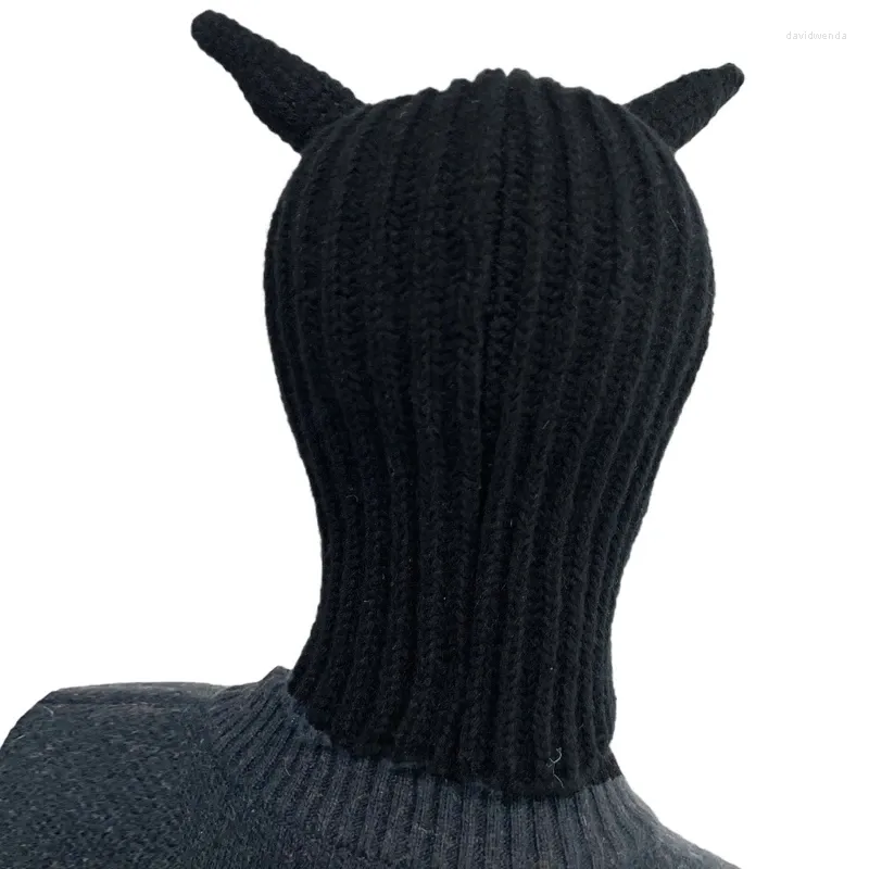 Berets Girl Y2K-theme Party Hat Knitted Devil Horn Thicken Beanie For Halloween