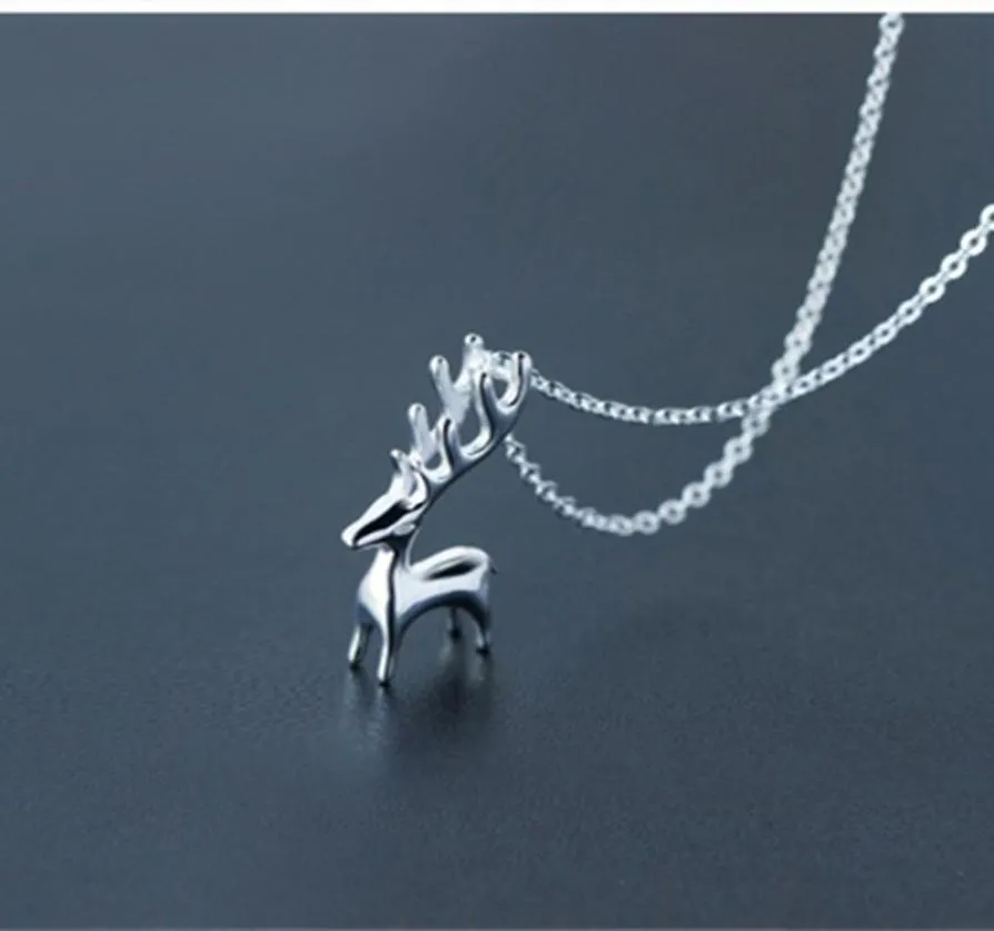 925 bijoux en argent sterling plaqué or blanc statues simples pendentif de cerf conçoit un collier de renne animal de Noël pour cadeau5934939