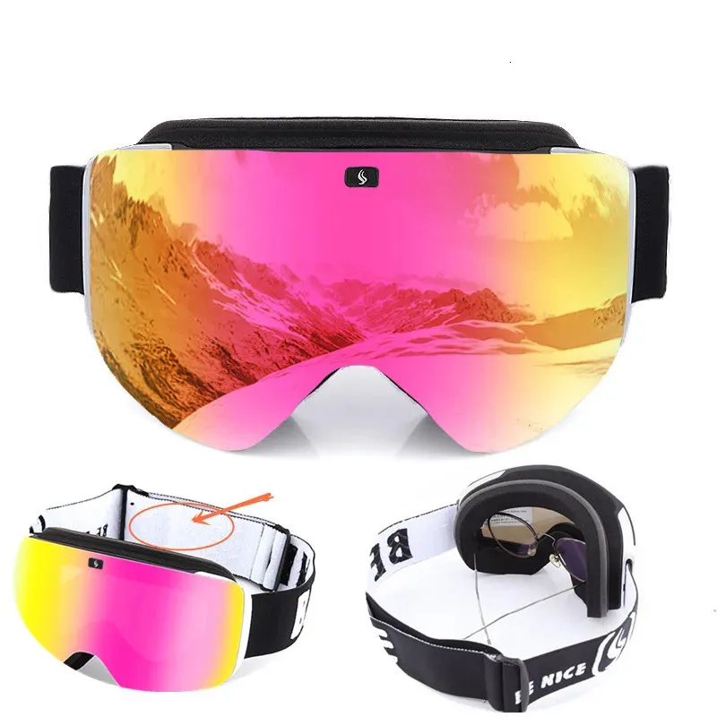 Be Nice Double couche Anti-buée cylindre lunettes de ski magnétiques changer rapidement lentille Snowboard revêtement hommes lunettes d'hiver 231226