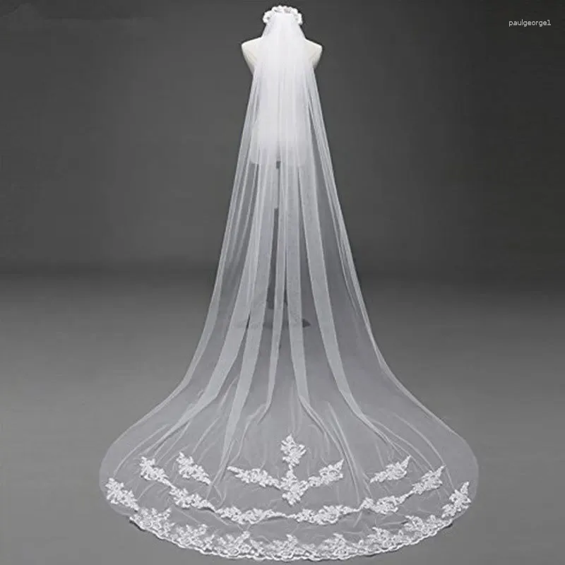 Voiles de mariée 3 m blanc ivoire cathédrale longueur dentelle bord mariée mariage long voile peigne