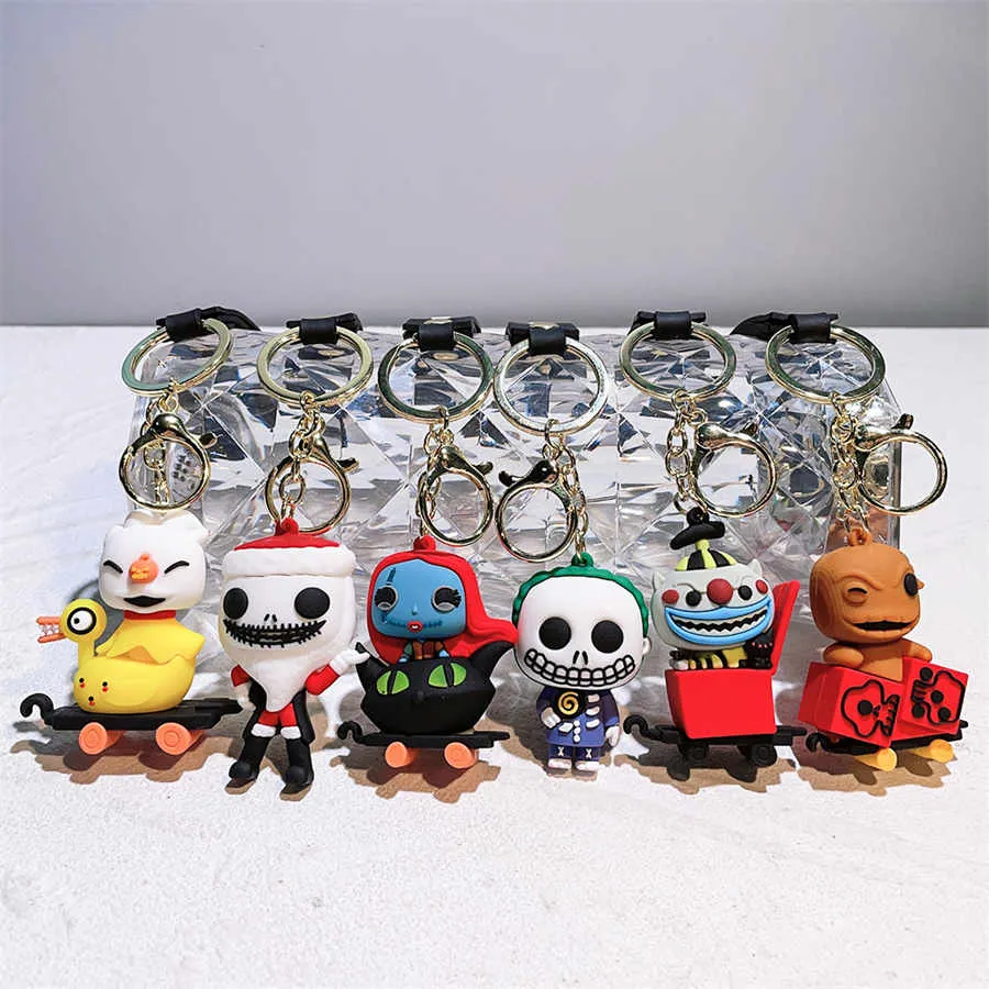 6 Styles KeyChain Anime Christmas Eve Horror Night Christmas Car Bag Accessories PVC Anime Key Chain Gift