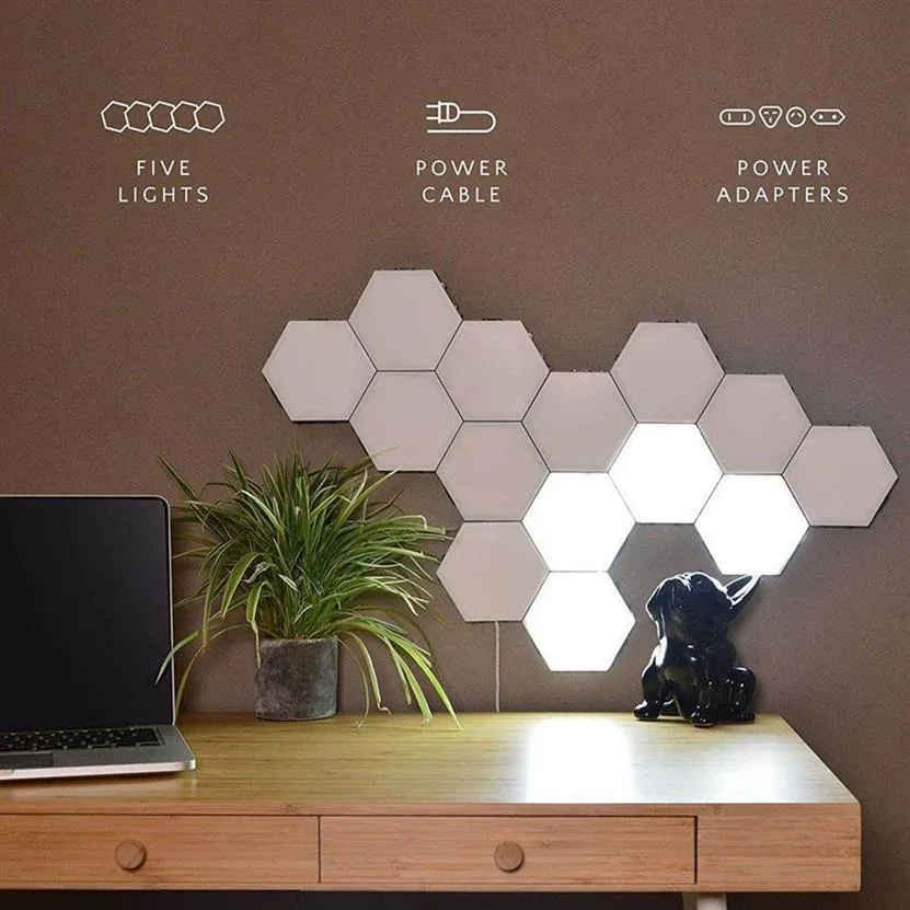 1-65 stycken DIY vägglampa Touch Switch Quantum Lamp led hexagonala lampor Modular Creative Decoration Wall Lampara2266