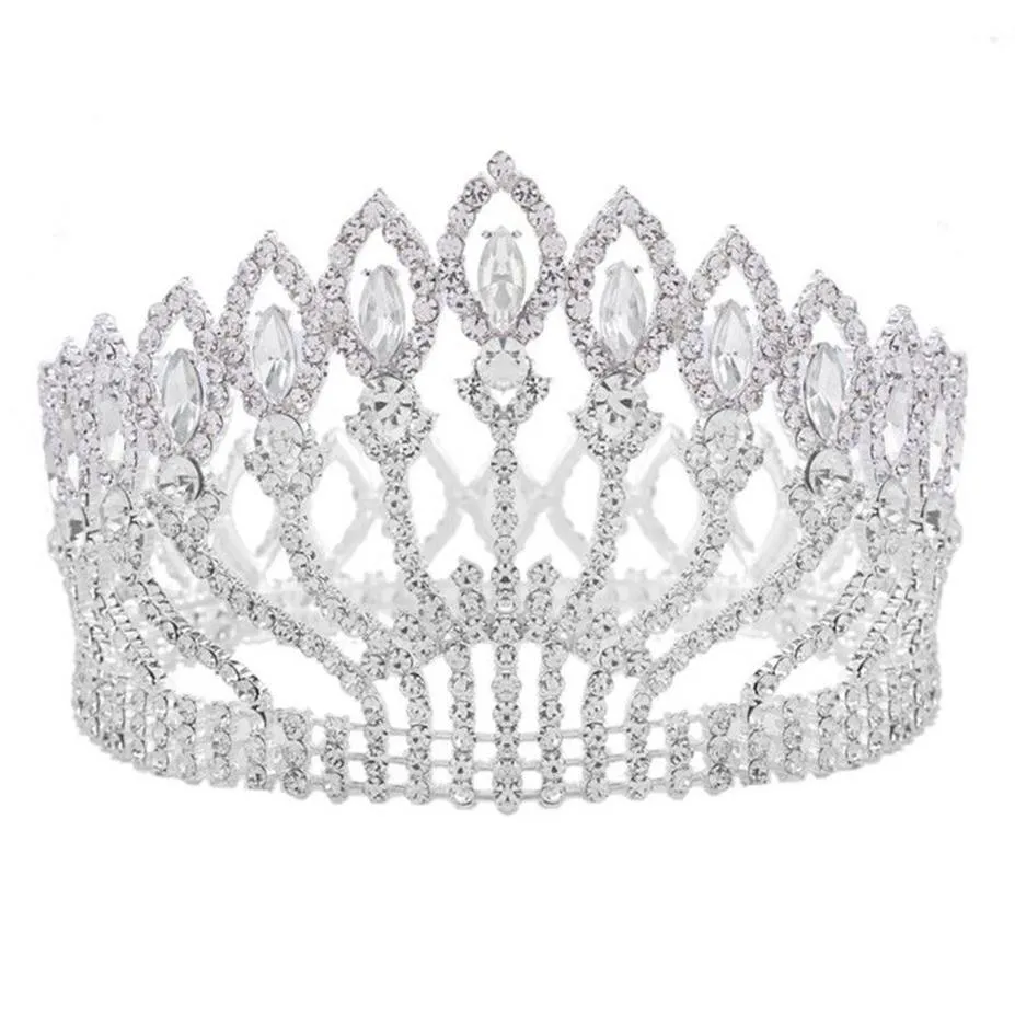 Luxuriöse funkelnde Kristall-Barock-Königin-König-Hochzeits-Tiara, Krone, Festzug, Abschlussball, Diadem, Kopfschmuck, Braut-Haarschmuck, Zubehör Y2999