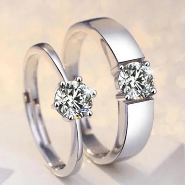 J152 S925 Sterling Silver Couple Rings with Diamond Fashion Simple Zircon Pair Ring Jewelry Valentine039s Day Gift1368297
