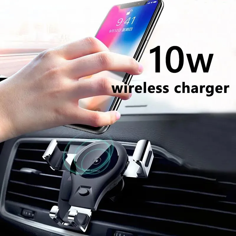 Chargers Wireless Charger Qi Car Charger Car Mount Air Vent Phone Holder 10W laddar för iPhone XS Max XR X 8 Plus Samsung S10