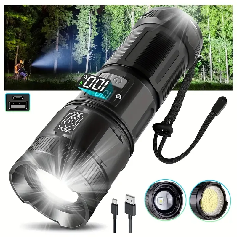 1 lampe de poche LED très brillante, lampe de poche puissante rechargeable de 12 000 lumens élevés, résistante à l'eau avec 8 modes, meilleure torche tactique pour l'ouragan