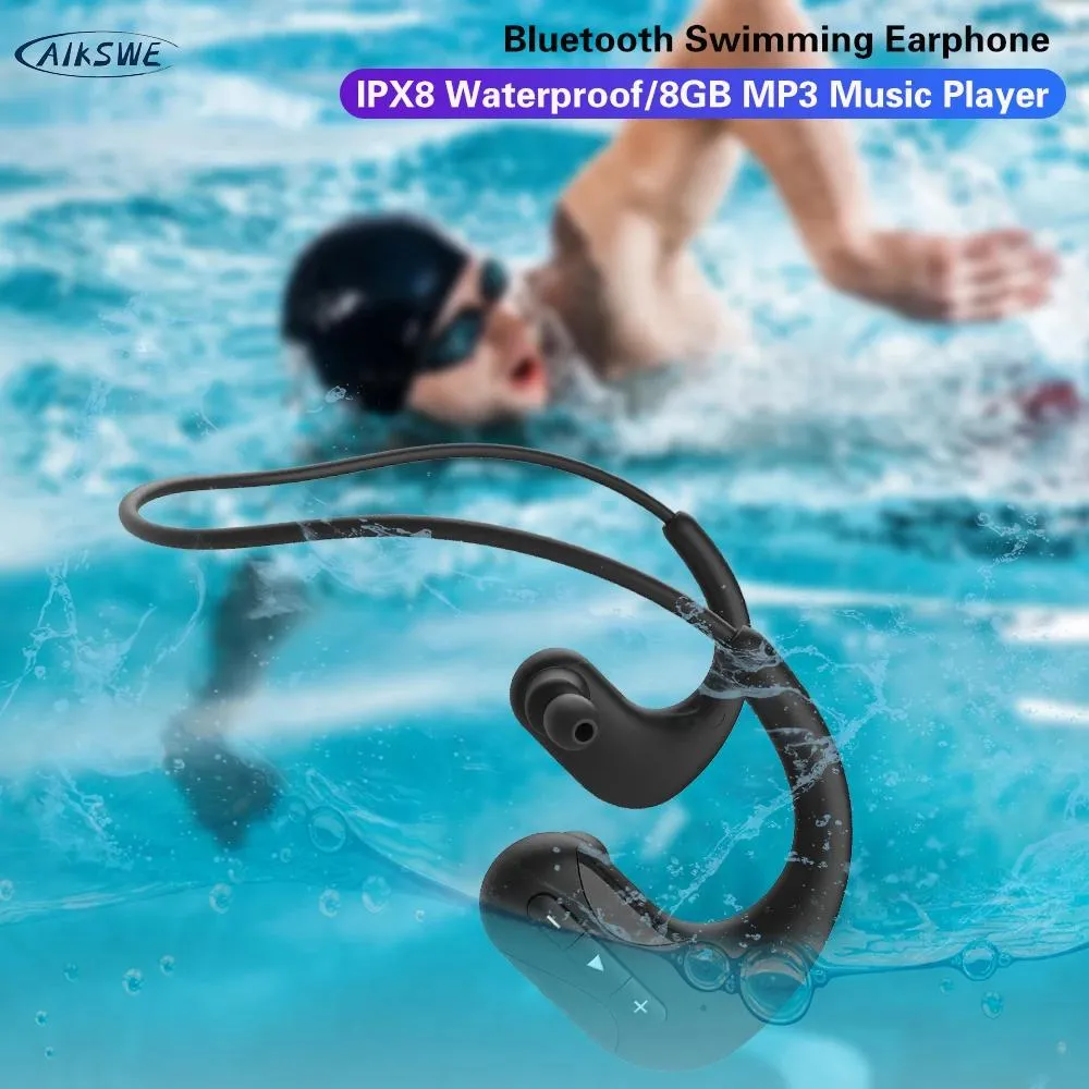 Kopfhörer Aikswe Schwimmachelfhone Bluetooth Wireless Kopfhörer 8 GB IPX8 Waterdichte Ohrhörer mp3 Music Player Sport Headset für Xiaomi