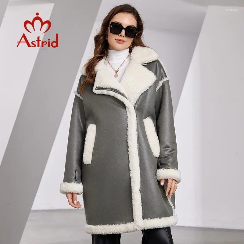 معاطف الخندق النسائية Astrid Fashion Lamb Wool Wool Stakey Women Suede Face Wind Fur One With Zipper Leather Fleece Coat Wear Streetwear