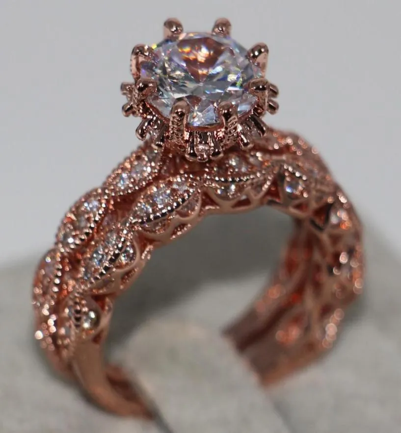 Rozmiar 511 Ręcznie robiona luksusowa biżuteria 925 Sterling Srebrna Różowe Złoto Okrągłe cięcie 4CT White Topaz CZ Diamond Stones Wedding Pierścień ślubna 9321930