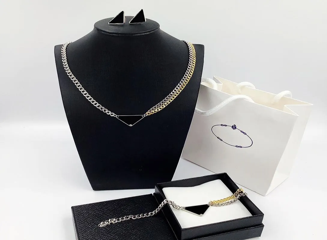 Designer hoge kwaliteit ketting goud zilver dubbele ketting heren dames populaire INS klassieke ketting omgekeerde driehoek hangers bracel6668104