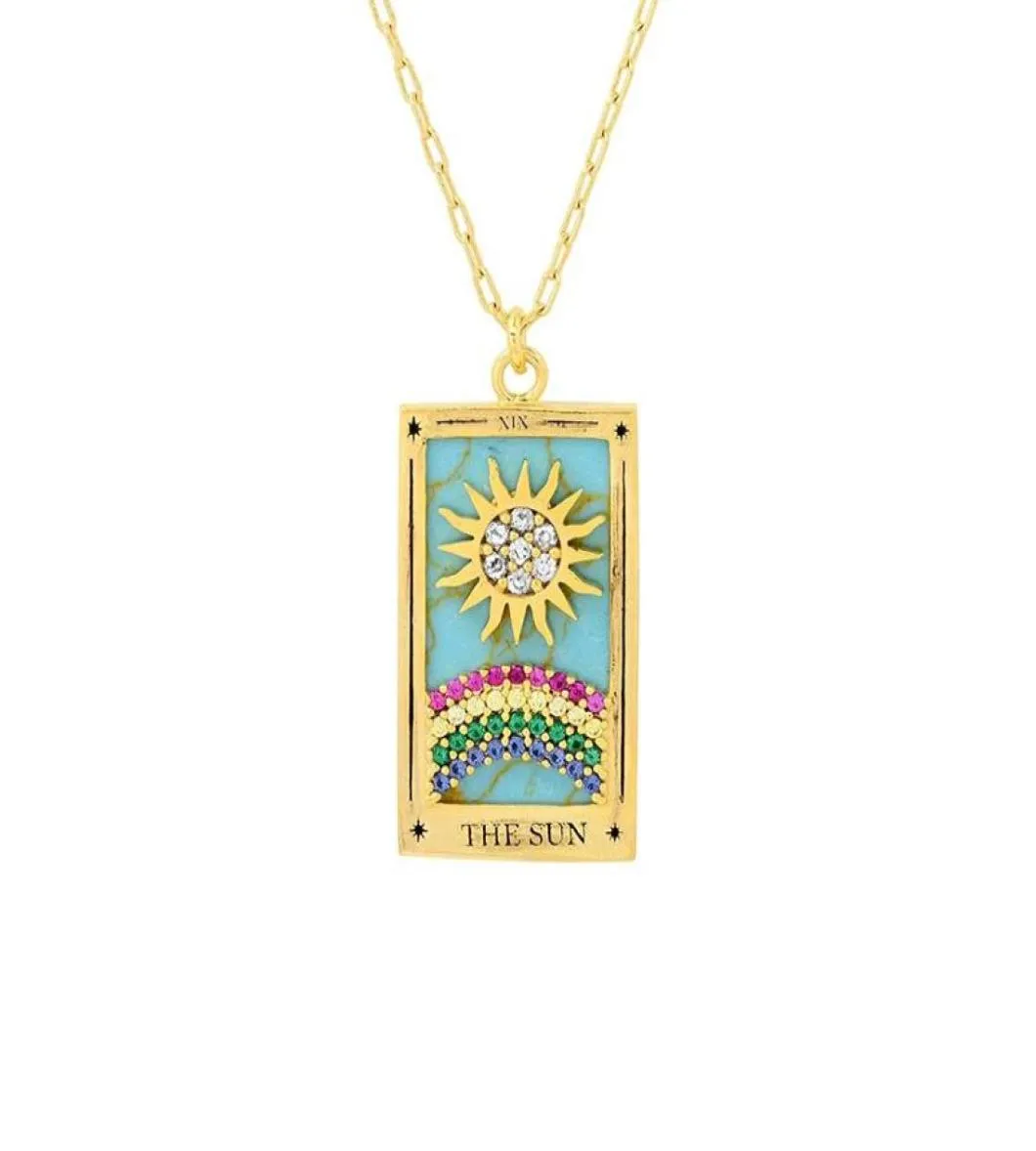 Colares Pingente Colorido Cz Strass Tarot Colar Para Mulheres Lua Sun Star Tag Astrologia Celestial Jóias Vintage Wholelsal6803262