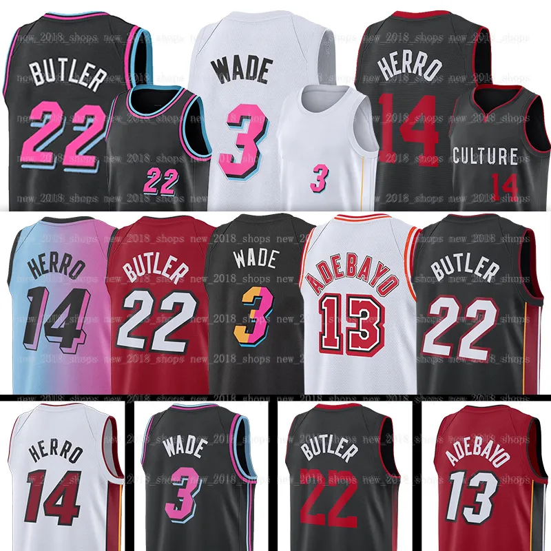 Dwyane Wade Mia 문화 농구 저지 지미 버틀러 22 3 14 13 13 타일러 Herro Bam Adebayo Dwayne Dwyane 3 Wade Heats Men Jersey