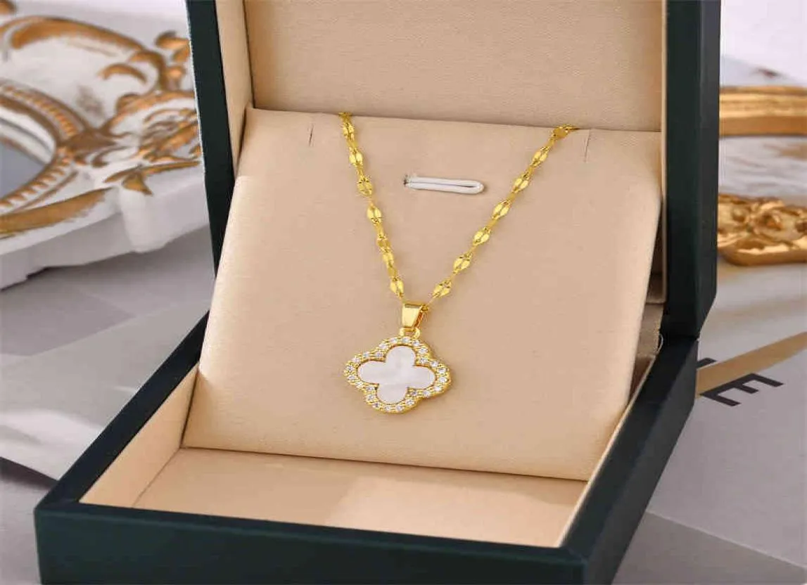 Japan en Zuid-Korea nieuwe Lucky Clover ketting mode persoonlijkheid veelzijdig temperament geavanceerde klassieke klaver zwart en wit 4066299