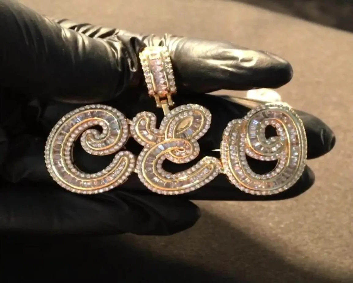 AZ Ожерелья с буквами на заказ, мужские модные ювелирные изделия в стиле хип-хоп, курсив Iced Out, Золотая подвеска с инициалами и буквами, ожерелье9245693
