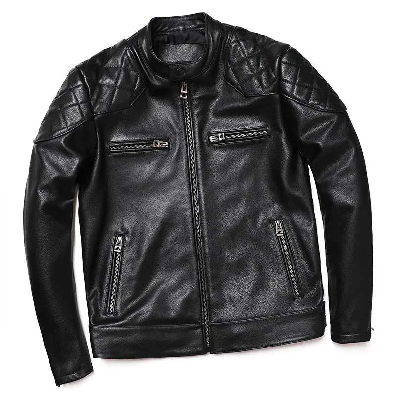 Motocicleta jaquetas de couro genuíno para homens estilo real couro fino roupas motociclista moda jaqueta vaca casacos S-5XL 231226