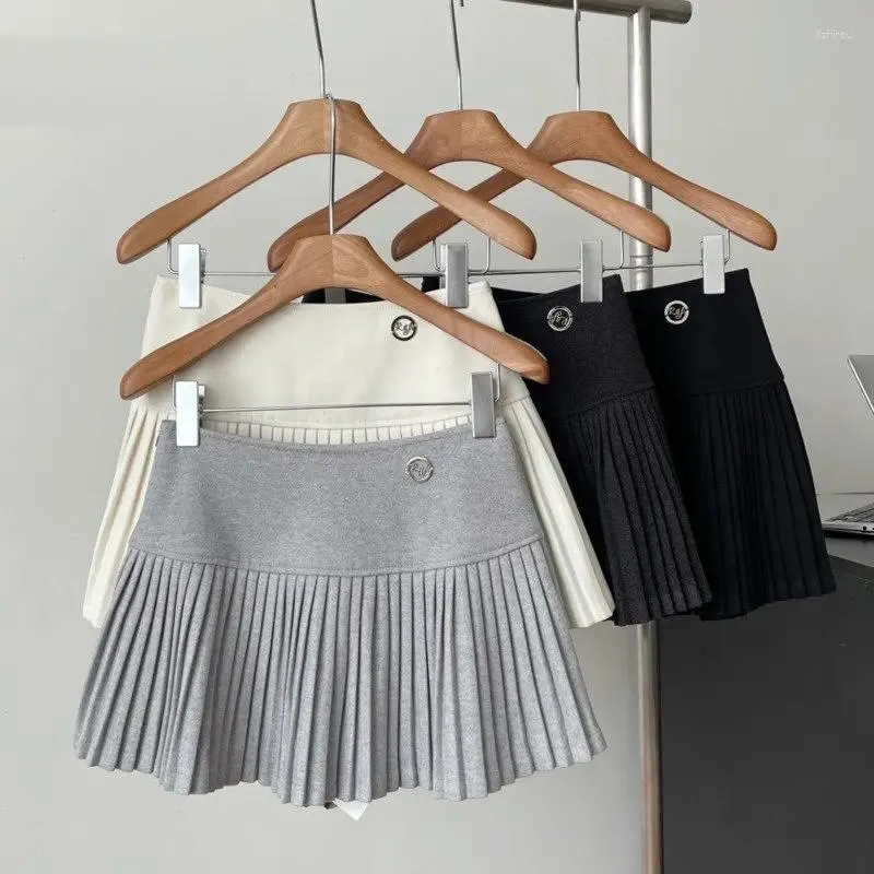 Юбки 2024, весна-лето, милая шерстяная плиссированная короткая юбка для девочек, корейская мода, мини-юбка трапециевидной формы с высокой талией