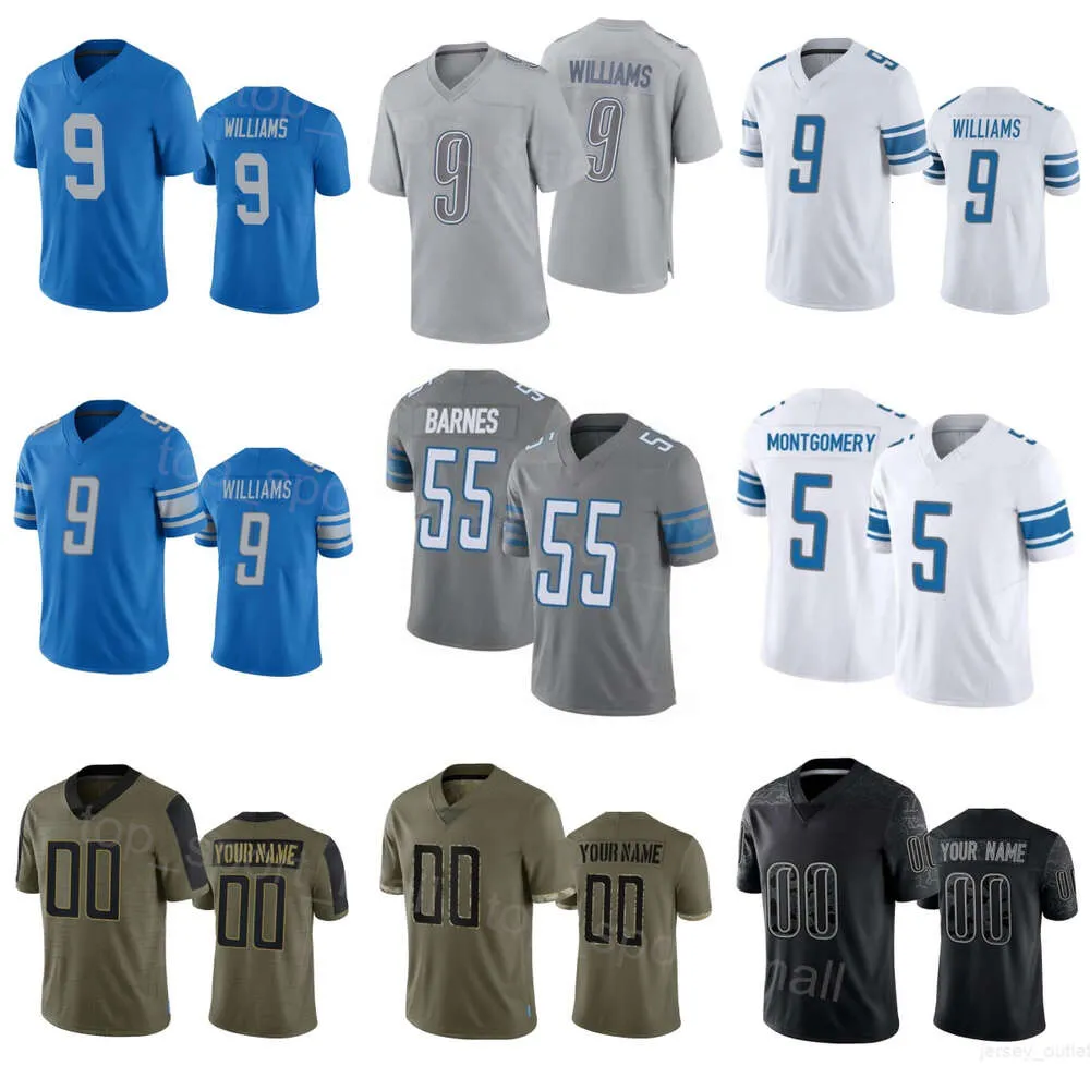 Men Women Youth Football 5 David Montgomery Jerseys 87 Sam LaPorta 9 Jameson Williams 46 Jack Campbell 55 Derrick Barnes 32 Brian Branch 21 Tracy Walker III Stitched