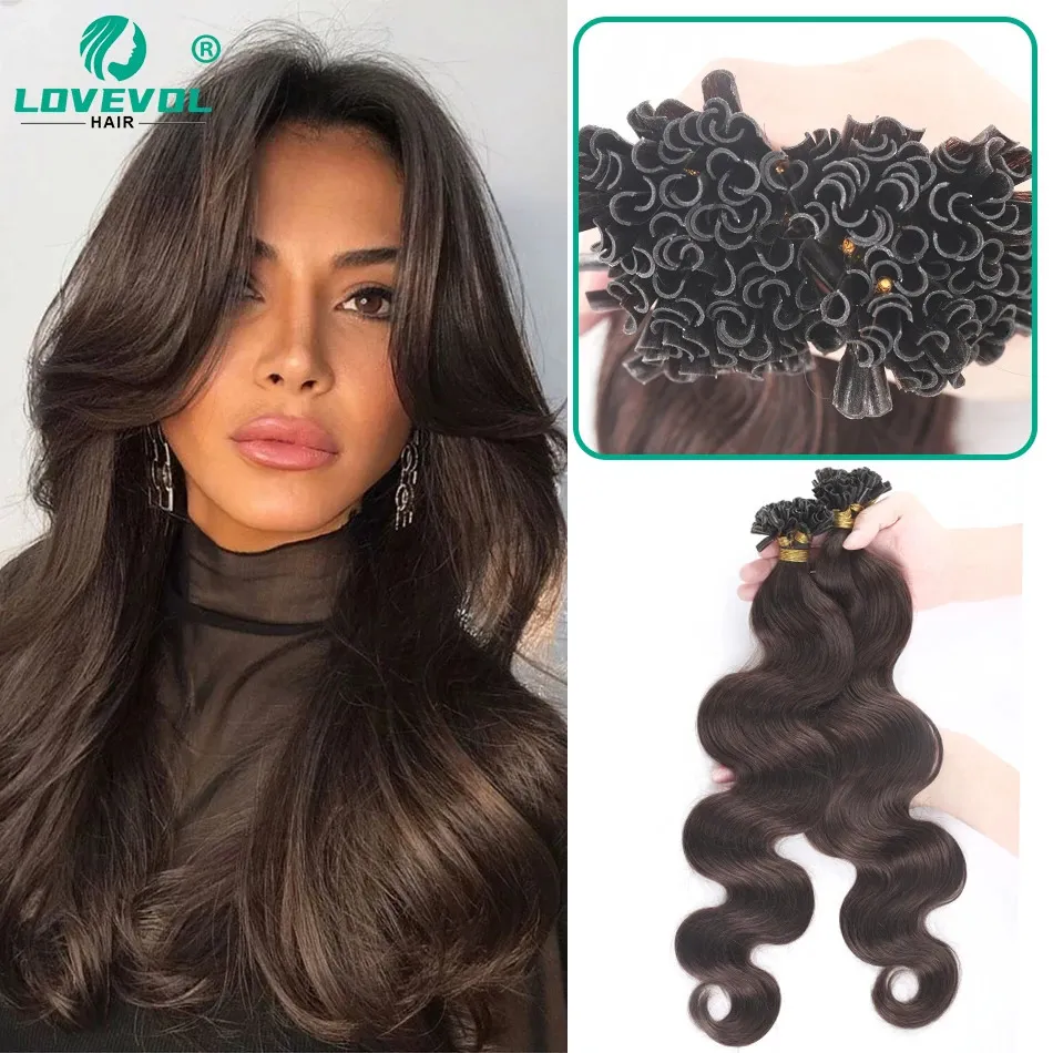 Body Wave Keratin Hair Fusion U tip Human Capsule Nail Tip Pre Bonded Dark Brown Wavy 12 26 Inches 231226