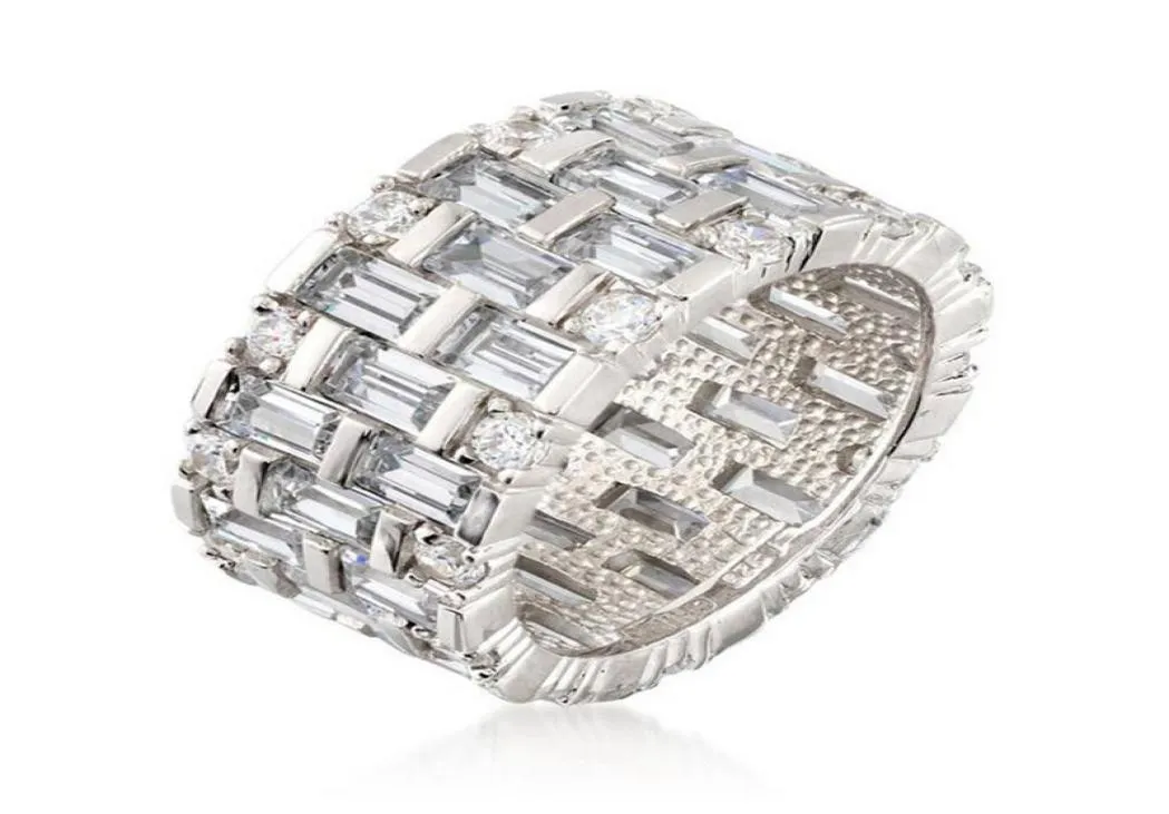 Marka koktajlowa pierścionki ślubne spakrling luksusowe klejnot 925 srebrna księżniczka kroisz biały topaz cZ diamentowy kamienie wieczne WO4492518