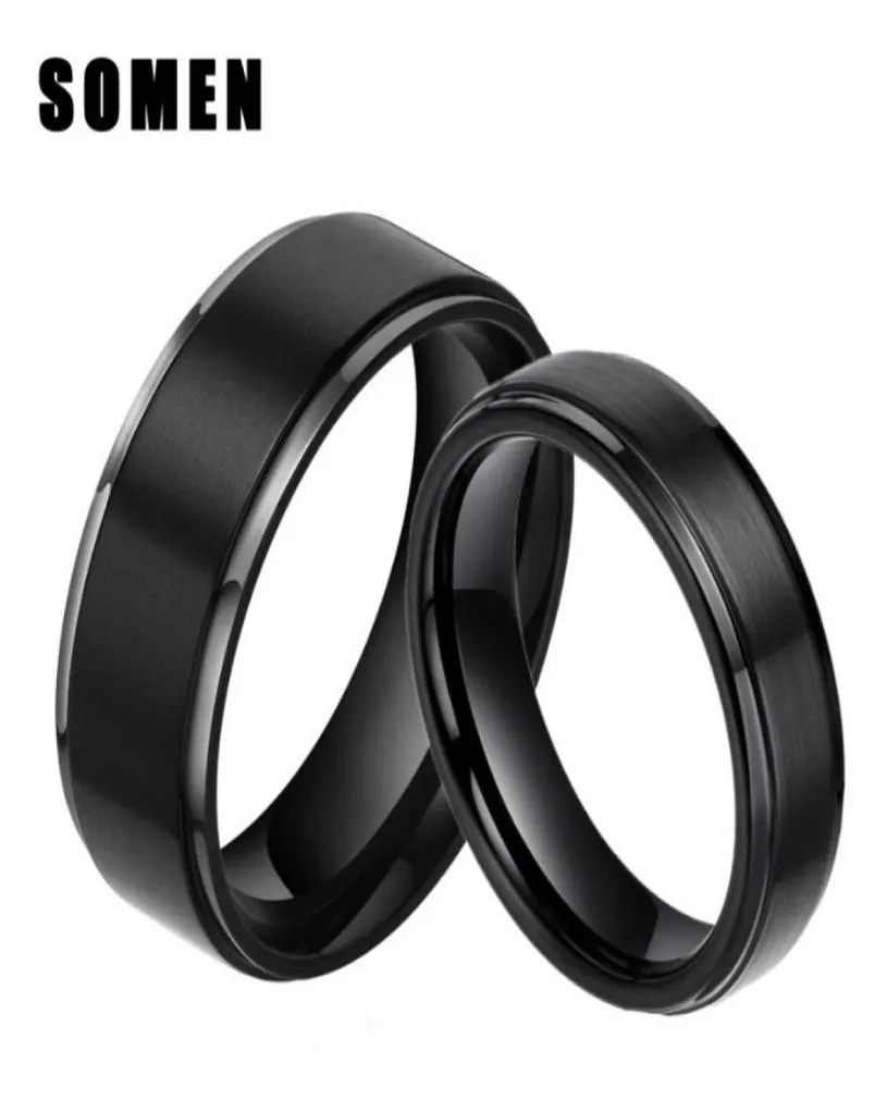 2Pcs 6mm 8mm Rings Sets 100 Pure Titanium Black Couple Wedding Bands Engagement Lovers Jewelry Alliance Bague Homme1259282