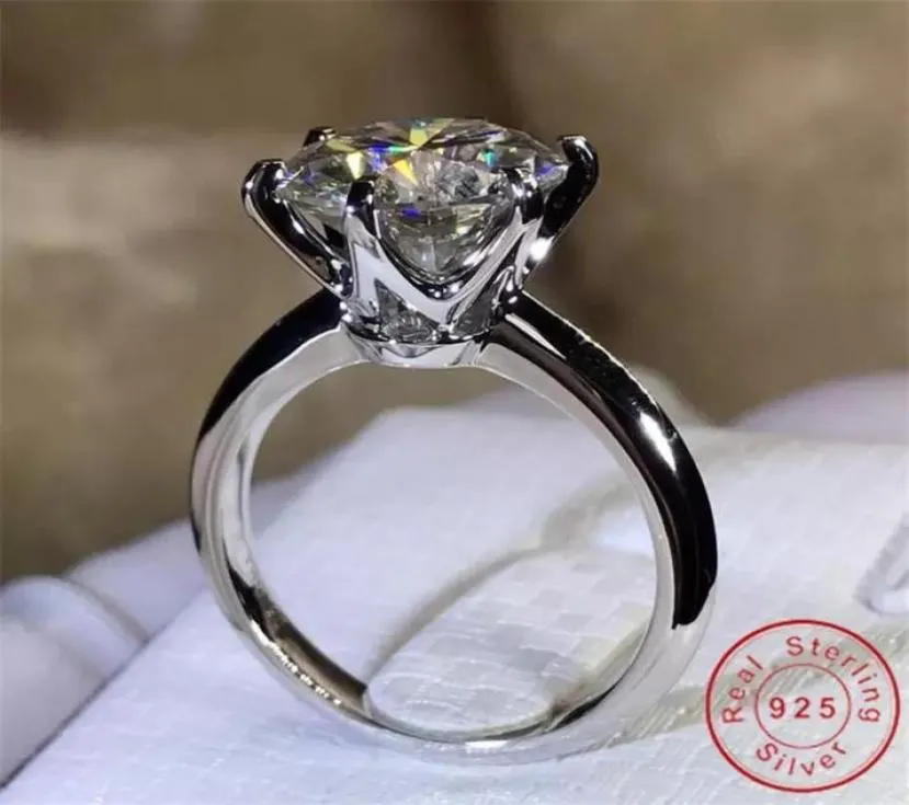 Vecalon Solitaire Promise Diamond Ring 100 Real 925 Sterling Silver 8mm 5A CZ婚約版の結婚指輪リング