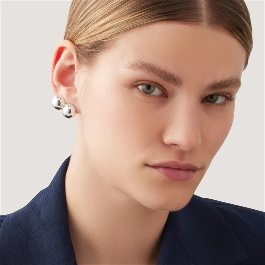 French Minimalist Fashion High-End Metal Double Ball Earrings And Ear Clips for Women's Light Luxury Design Charm Jewelry Trend