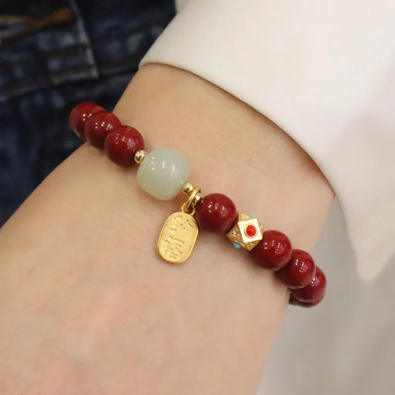 Armband Natural Red Agate Armband Girl Hotan Jade Hand Rope Friend Pendant ger rikedom och skatt handgjorda ornament