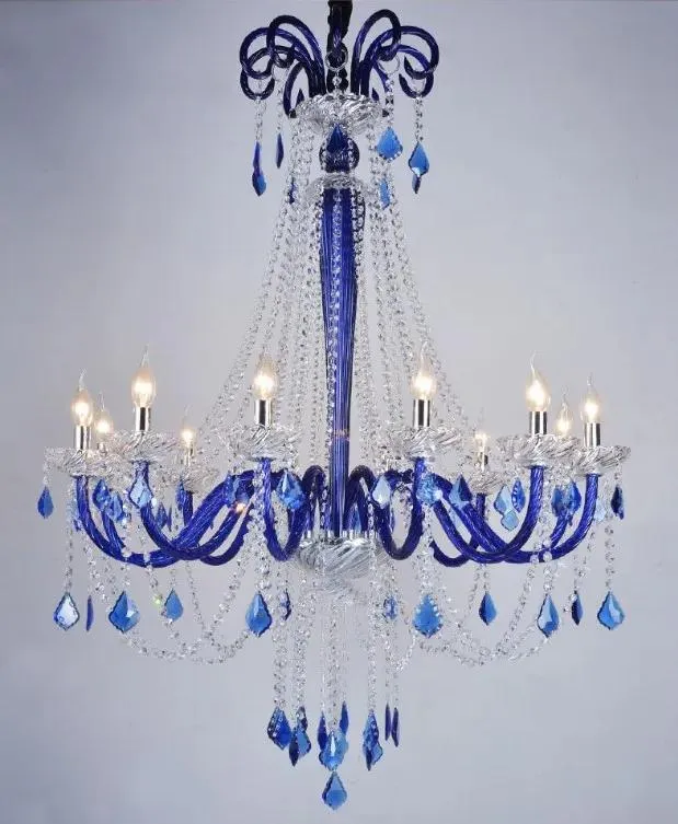 Lustres LED européen lustre en cristal villa déco verre salon suspendus lumières hôtel bleu pendentif luminaire chambre lampe suspendue LL