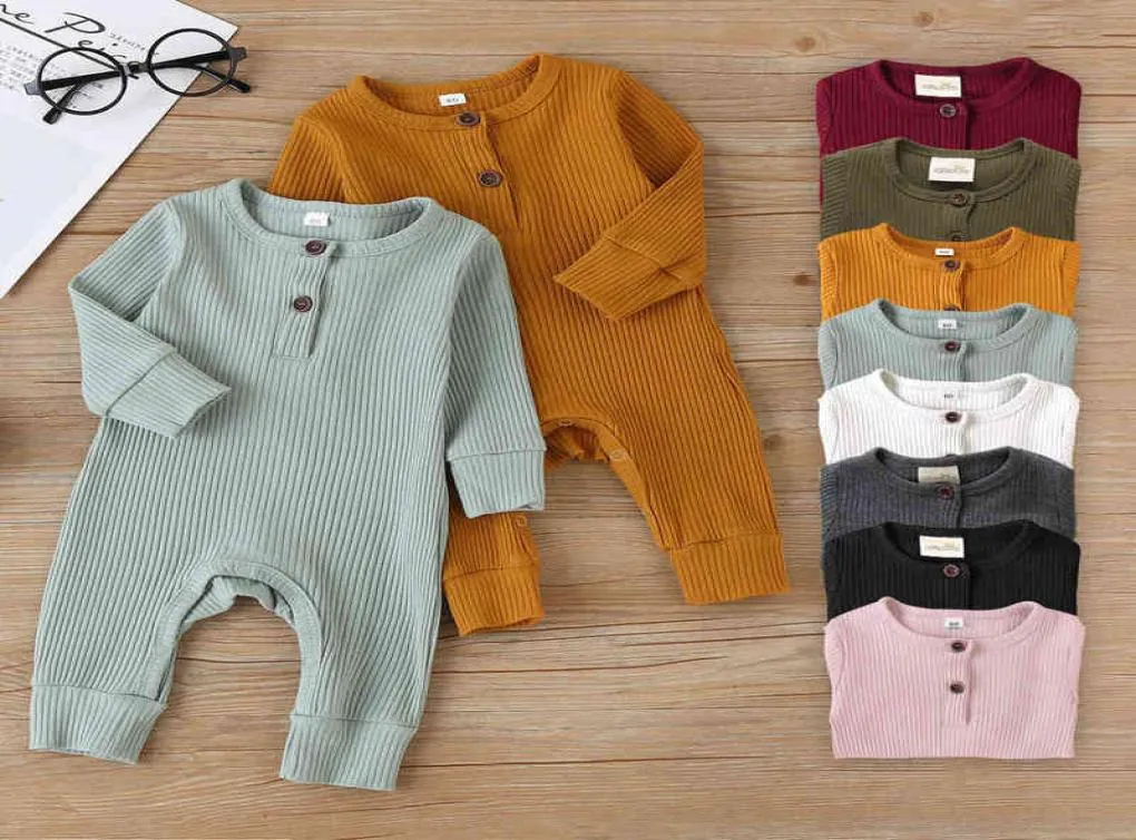 2022 Spädbarnskläder Autumn Nyfödd baby Rompers Ribbed Kids Jumpsuit New Born Boys Clothes Girl Toddler Romper Baby Clothes G220226948308