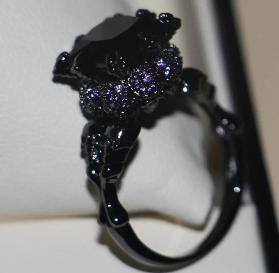 Victoria Wieck Cool Vintage Jewelry 10KT Oro negro lleno de circonio cúbico negro Mujeres Anillo de boda con calavera Tamaño de regalo 5111834171