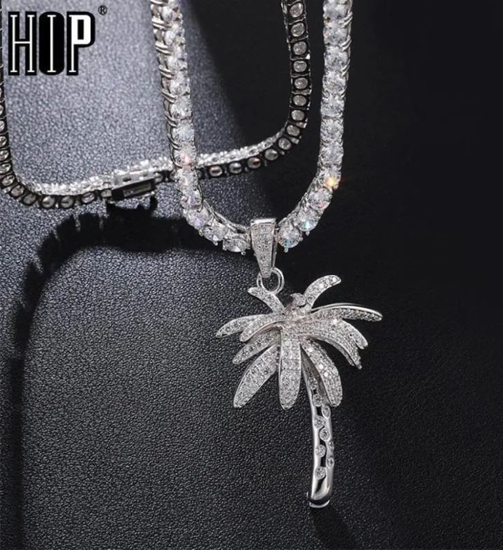 Collane con ciondolo Hip Hop Bling Iced Out Micro pavimentato CZ Pendenti con palme per uomo Gioielli rapper con catena da tennis7760405