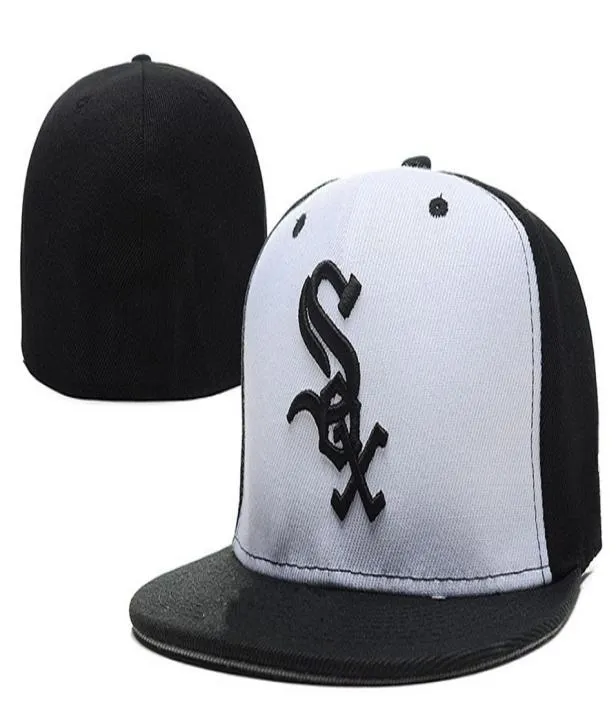 Men039s White Sox sur blanc noir Baseball ajusté Chapeaux Sport Lettre Sox logo Broderie Top Qualité Casquettes fermées mode che3527614