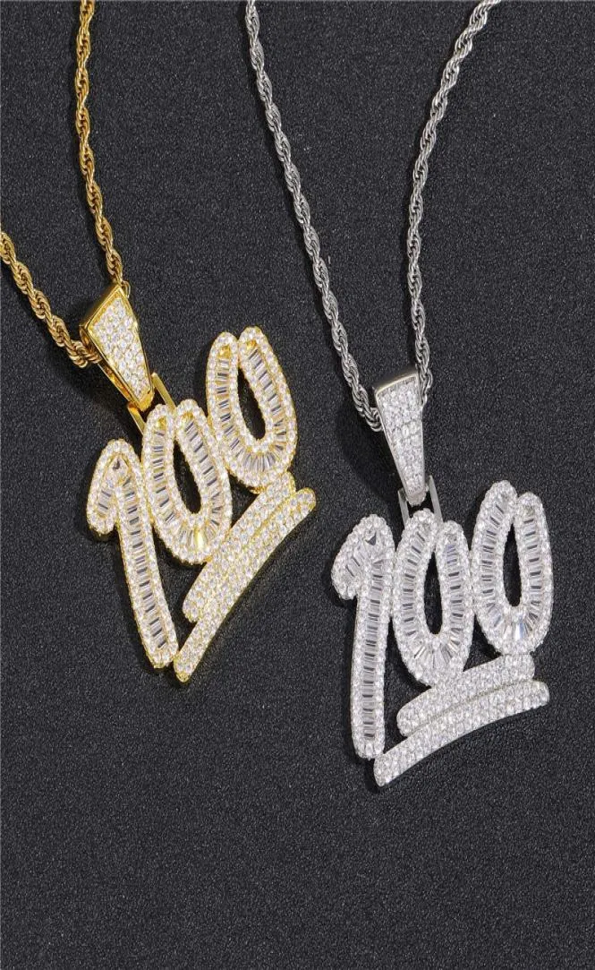 Nueva moda Iced Out Bling Cubic Zircon número 100 colgante collar para hombres mujeres joyería regalo con cuerda Chain3697878
