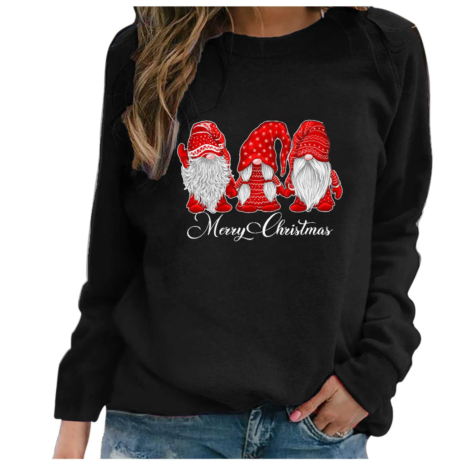 Fashion men's wear 2023 Four Seasons New Top Santa Claus Printed Pattern Casual Raglan Sleeve Women's T-shirt DIY