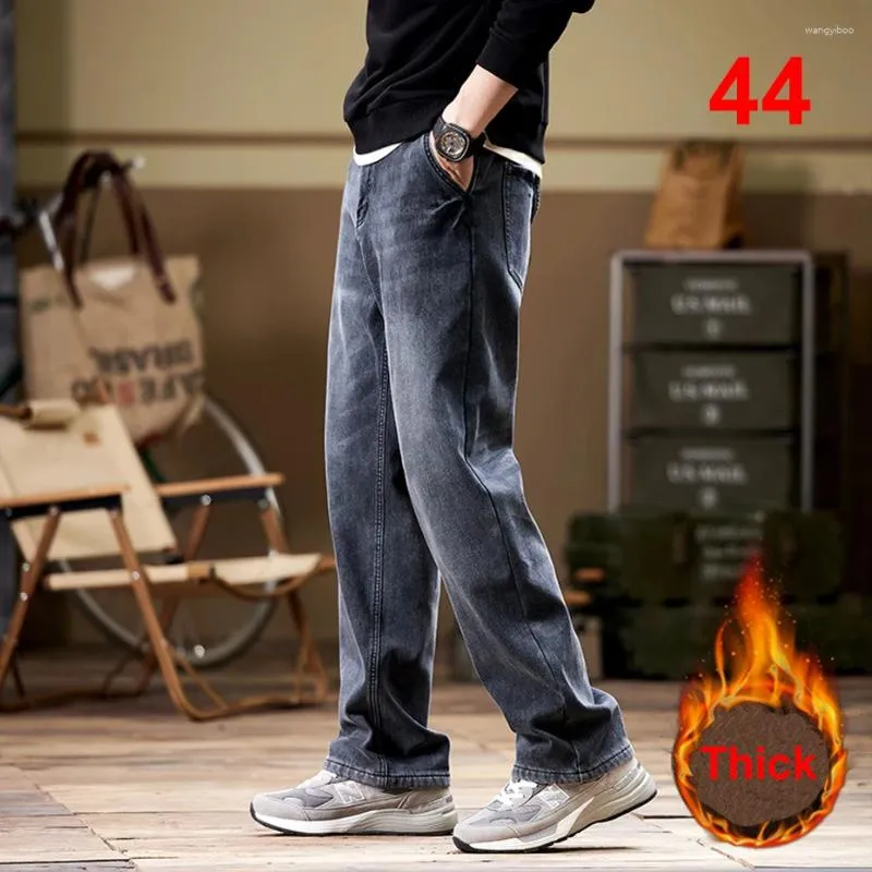 Jeans pour hommes hiver épais polaire denim pantalon hommes plus taille mode décontracté couleur unie pantalon mâle grand