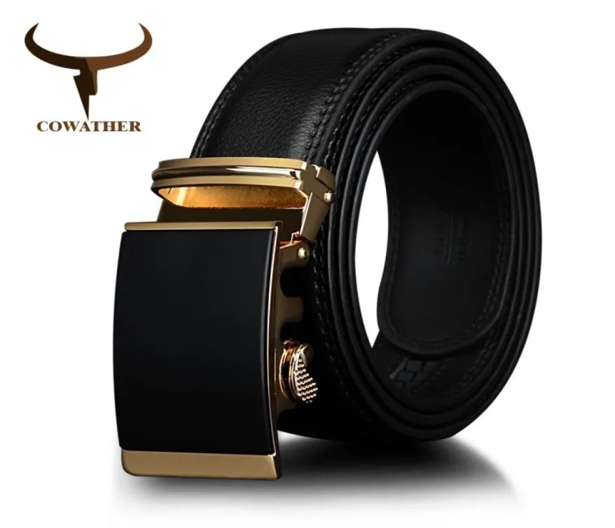 Cowather Cow Leather Men Belts Gold Automatic Ratchet Ratchet Buckleファッションラグジュアリードレスベルト男性ウエスト3044ブラウンブラックCZ049 Y1904363456