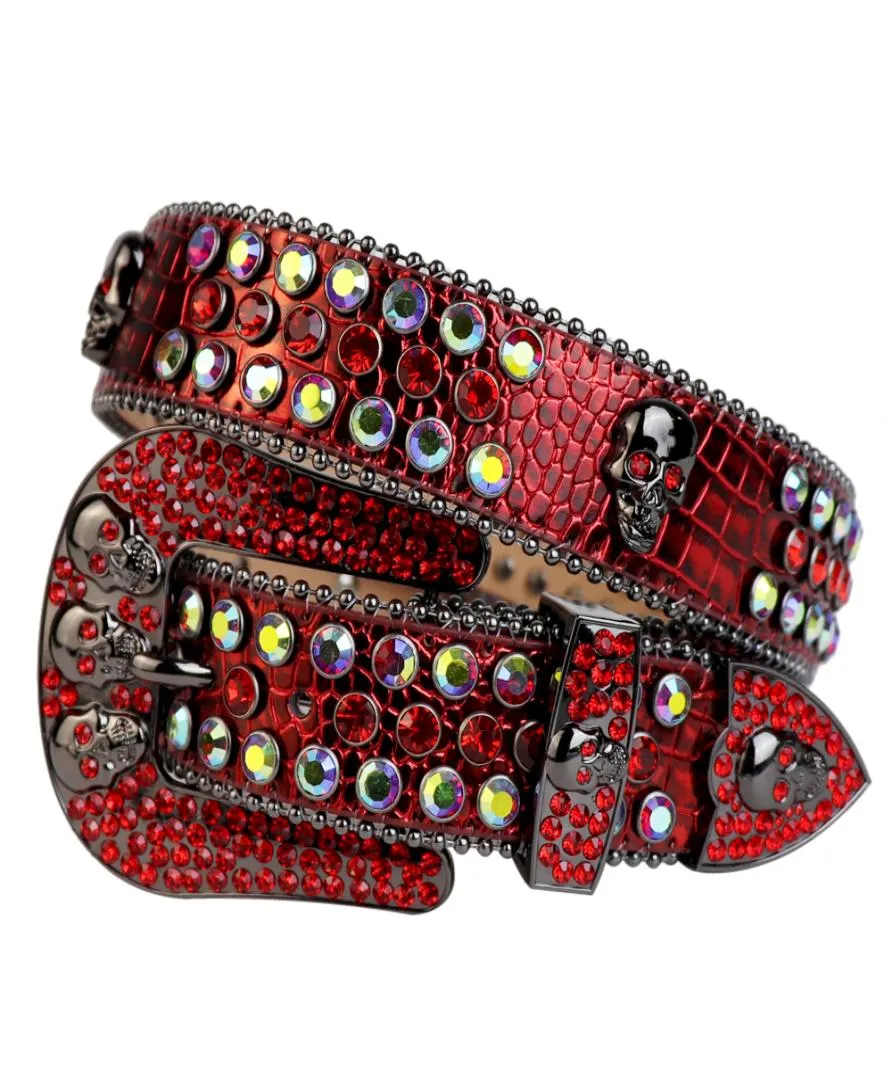 Western Cowboy Bling RedLt Siam AB ceinture en cristal Lt rouge Croco cuir strass ceinture boucle amovible pour Men2634588