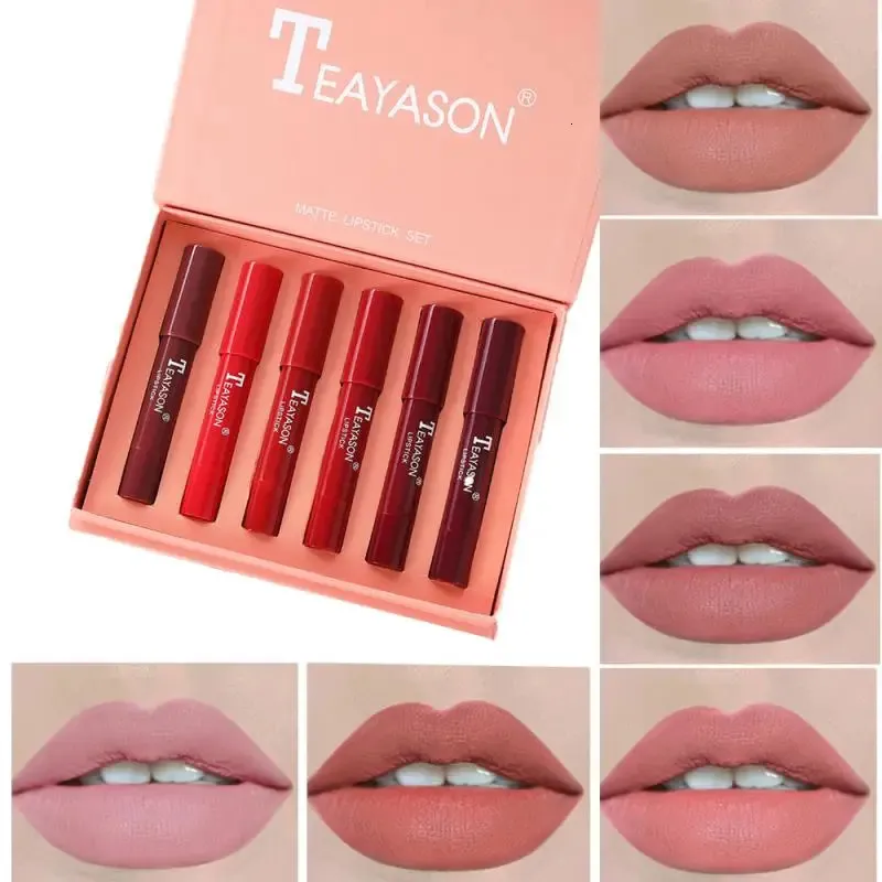 6PCS Waterproof Liquid Lipstick Set Nude Matte Lip Gloss Long Lasting Tint Rich Color Natural Cosmetic Kit 231225