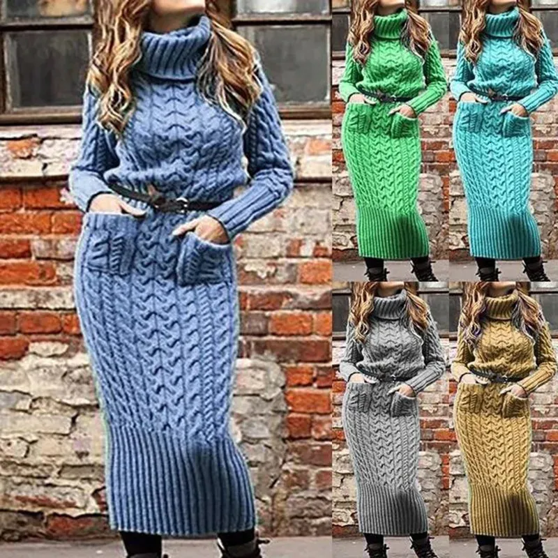 2023 Autumn Winter Women s Clothing Long Sleeve Lapel Pullover Pocket Knitted Dress Sweater Solid Color 231226