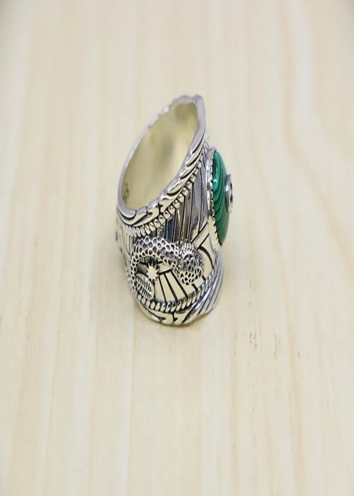 Factory wholesale Sterling Silver Double Wrapped Malachite Ring Index Finger Male British Style Jewelry Fashion Thai Silver Retro Ring5414379