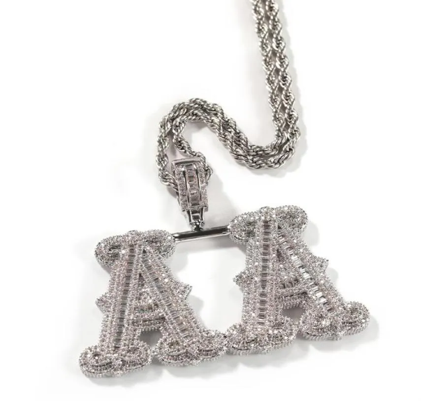 Baguette glacée avec nom personnalisé, pendentif avec lettres initiales CZ, chaîne, collier, hip hop, Punk, bijoux pour cadeau 9329329